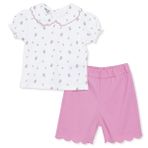 HelloBaby Kız Bebek Bluz-Şort Çiçek Baskılı Çıtçıtlı Bebe Yaka Uzun Kol Desenli - Ekru
