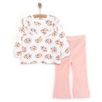 HelloBaby Kız Bebek Bluz-Tayt 2li Takım Kadife Happy Animals Bebe Yaka Reçme Paça Uzun Kol Pembe 2 Yaş -