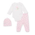 HelloBaby Kız Bebek Body-Alt-Şapka Çiçek Baskılı Çıtçıtlı Bisiklet Yaka Uzun Kol Patikli - Ekru