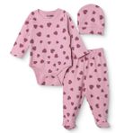 HelloBaby Kız Bebek Body-Alt-Şapka Kalp Baskılı Çıtçıtlı Bisiklet Yaka Uzun Kol Patiksiz - Pembe