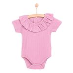 HelloBaby Kız Bebek Body Fırfırlı Bisiklet Yaka Kısa Kol Gül Kurusu -