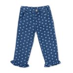 HelloBaby Kız Bebek Denim Pantolon Çiçek Baskılı Düğmeli Reçme - İndigo