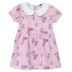 HelloBaby Kız Bebek Elbise Çiçek Baskılı Düğmeli Gömlek Yaka Short Sleeve - Pembe