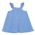 HelloBaby Kız Bebek Elbise Çiçek Baskılı Düğmeli Modelli Yaka İp Askılı - İndigo