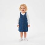 HelloBaby Kız Bebek Elbise Çilek Baskılı Çıtçıtlı Bisiklet Yaka Short Sleeve Reçme - İndigo