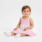 HelloBaby Kız Bebek Elbise Çilek Baskılı Düğmeli Bisiklet Yaka Short Sleeve - Pembe