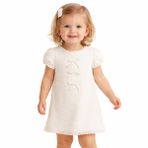 HelloBaby Kız Bebek Elbise Fiyonk Baskılı Bisiklet Yaka Short Sleeve - Ekru