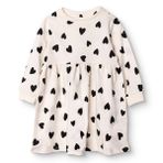 HelloBaby Kız Bebek Elbise Kalp Baskılı Bisiklet Yaka Long Sleeve - Ekru