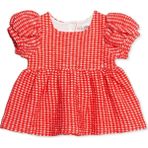 Hellobaby Kız Bebek Elbise Kareli Çıtçıtlı Bisiklet Yaka Kısa Kol - 1 - 3 Ay - Kırmızı