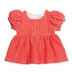 HelloBaby Kız Bebek Elbise Kareli Çıtçıtlı Bisiklet Yaka Kısa Kol - Kırmızı