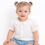 HelloBaby Kız Bebek Gömlek Düğmeli Bebe Yaka Short Sleeve - Ekru