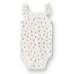HelloBaby Kız Bebek İp Askılı Body Çiçek Baskılı Bisiklet Yaka - Ekru