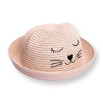 HelloBaby Kız Bebek Kedi Hasır Şapka - Pudra