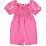Hellobaby Kız Bebek Kısa Tulum Çiçek Baskılı Modelli Yaka Kısa Kol Reçme - Pembe - 2 - 3 Yaş