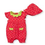 HelloBaby Kız Bebek Kısa Tulum Çilek Baskılı Çıtçıtlı Modelli Yaka Kol Lastikli - Kırmızı
