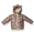 HelloBaby Kız Bebek Mont Çiçek Baskılı Fermuarlı Modelli Yaka Uzun Kol - Kahverengi