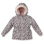 HelloBaby Kız Bebek Mont Leopar Baskılı Fermuarlı Kapüşonlu Uzun Kol - Bej