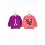 HelloBaby Kız Bebek Pamuklu Sweatshirt – Desenli Model - Mor - Mercan - 6 Ay