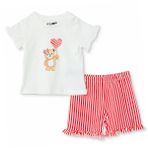 HelloBaby Kız Bebek Pijama Takımı Ayı Baskılı Çıtçıtlı Bisiklet Yaka Short Sleeve Reçme - Ekru