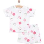 HelloBaby Kız Bebek Pijama Takımı Bisiklet Yaka Reçme Paça Kısa Kol Ekru 6 Ay -