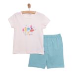 HelloBaby Kız Bebek Pijama Takımı Bisiklet Yaka Reçme Paça Kısa Kol Pudra -