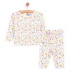 HelloBaby Kız Bebek Pijama Takımı Bisiklet Yaka Uzun Kol Reçme - Ekru