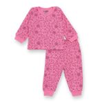 HelloBaby Kız Bebek Pijama Takımı Çiçek Baskılı Bisiklet Yaka Uzun Kol Reçme - Pembe