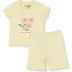 Hellobaby Kız Bebek Pijama Takımı Çiçek Baskılı Çıtçıtlı Bisiklet Yaka Kısa Kol Reçme - Sarı - 2 - 3 Yaş