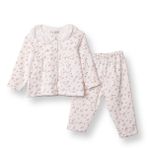 HelloBaby Kız Bebek Pijama Takımı Çiçek Baskılı Düğmeli Bebe Yaka Uzun Kol Reçme - Pembe