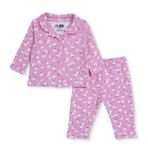 HelloBaby Kız Bebek Pijama Takımı Çiçek Baskılı Düğmeli Gömlek Yaka Long Sleeve Reçme - Pembe