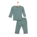 HelloBaby Kız Bebek Pijama Takımı Çıtçıtlı Bisiklet Yaka Uzun Kol Reçme - Yeşil