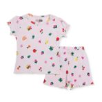 HelloBaby Kız Bebek Pijama Takımı Fiyonk Baskılı Bisiklet Yaka Short Sleeve Reçme - Açık Pembe