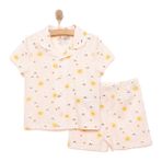 HelloBaby Kız Bebek Pijama Takımı Gömlek Yaka Kısa Kol Reçme - Somon