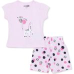 Hellobaby Kız Bebek Pijama Takımı Hayvan Baskılı Çıtçıtlı Bisiklet Yaka Kısa Kol Reçme - Pembe - 6 - 9 Ay