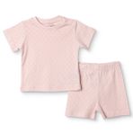 HelloBaby Kız Bebek Pijama Takımı Kalp Baskılı Bisiklet Yaka Short Sleeve Reçme - Pembe
