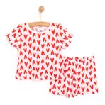 HelloBaby Kız Bebek Pijama Takımı Kalp Desenli Bisiklet Yaka Reçme Paça Kısa Kol Pembe -