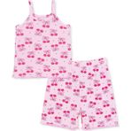Hellobaby Kız Bebek Pijama Takımı Kiraz Baskılı Bisiklet Yaka Kısa Kol Reçme - Pembe - 2 - 3 Yaş