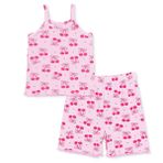 HelloBaby Kız Bebek Pijama Takımı Kiraz Baskılı Bisiklet Yaka Short Sleeve Reçme - Pembe