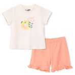 HelloBaby Kız Bebek Pijama Takımı Meyve Baskılı Çıtçıtlı Bisiklet Yaka Short Sleeve Reçme - Somon