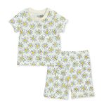 HelloBaby Kız Bebek Pijama Takımı Papatya Baskılı Çıtçıtlı Bisiklet Yaka Kısa Kol Reçme - Ekru