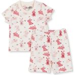 Hellobaby Kız Bebek Pijama Takımı Tavşan Baskılı Çıtçıtlı Bisiklet Yaka Kısa Kol Reçme - Ekru - 2 - 3 Yaş