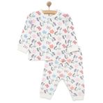 HelloBaby Kız Bebek Pijama Takımı Unicorn Desenli Bisiklet Yaka Reçme Paça Uzun Kol Beyaz 1 Yaş -