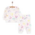 HelloBaby Kız Bebek Pijama Takımı Unicorn Desenli Bisiklet Yaka Reçme Paça Uzun Kol Ekru 1 Yaş -
