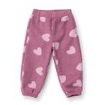 HelloBaby Kız Bebek Polar Pantolon Kalp Baskılı Lastikli - Gül Kurusu