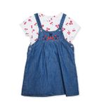 HelloBaby Kız Bebek Salopet-Tişört Kiraz Baskılı Düğmeli Bisiklet Yaka Short Sleeve Reçme - İndigo