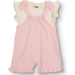 Hellobaby Kız Bebek Şort Salopet-Tshirt Çizgili Düğmeli Bisiklet Yaka Kısa Kol Patiksiz - 3 - 6 Ay - Pembe