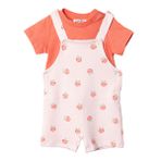 HelloBaby Kız Bebek Şort Salopet-Tshirt Meyve Baskılı Düğmeli Bisiklet Yaka Kısa Kol Reçme - Pembe