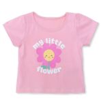 HelloBaby Kız Bebek Tişört Çiçek Baskılı Bisiklet Yaka Kısa Kol - Pembe