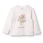 HelloBaby Kız Bebek Tişört Çiçek Baskılı Bisiklet Yaka Uzun Kol - Ekru