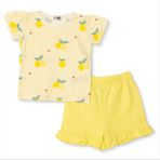 HelloBaby Kız Bebek Tişört-Şort Meyve Baskılı Bisiklet Yaka Short Sleeve Reçme - Sarı